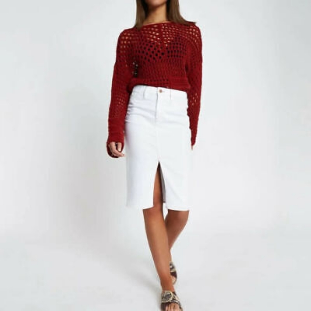 Loft White Jean Skirt